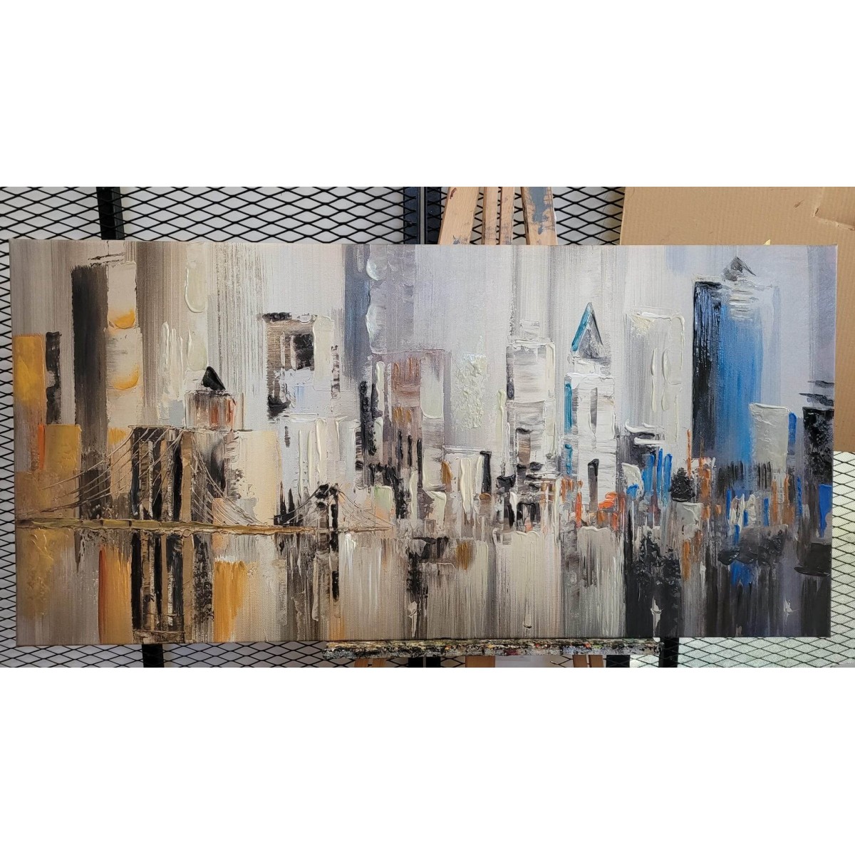 Abstract Misty Skyscrapers Textured Partial Oil Painting