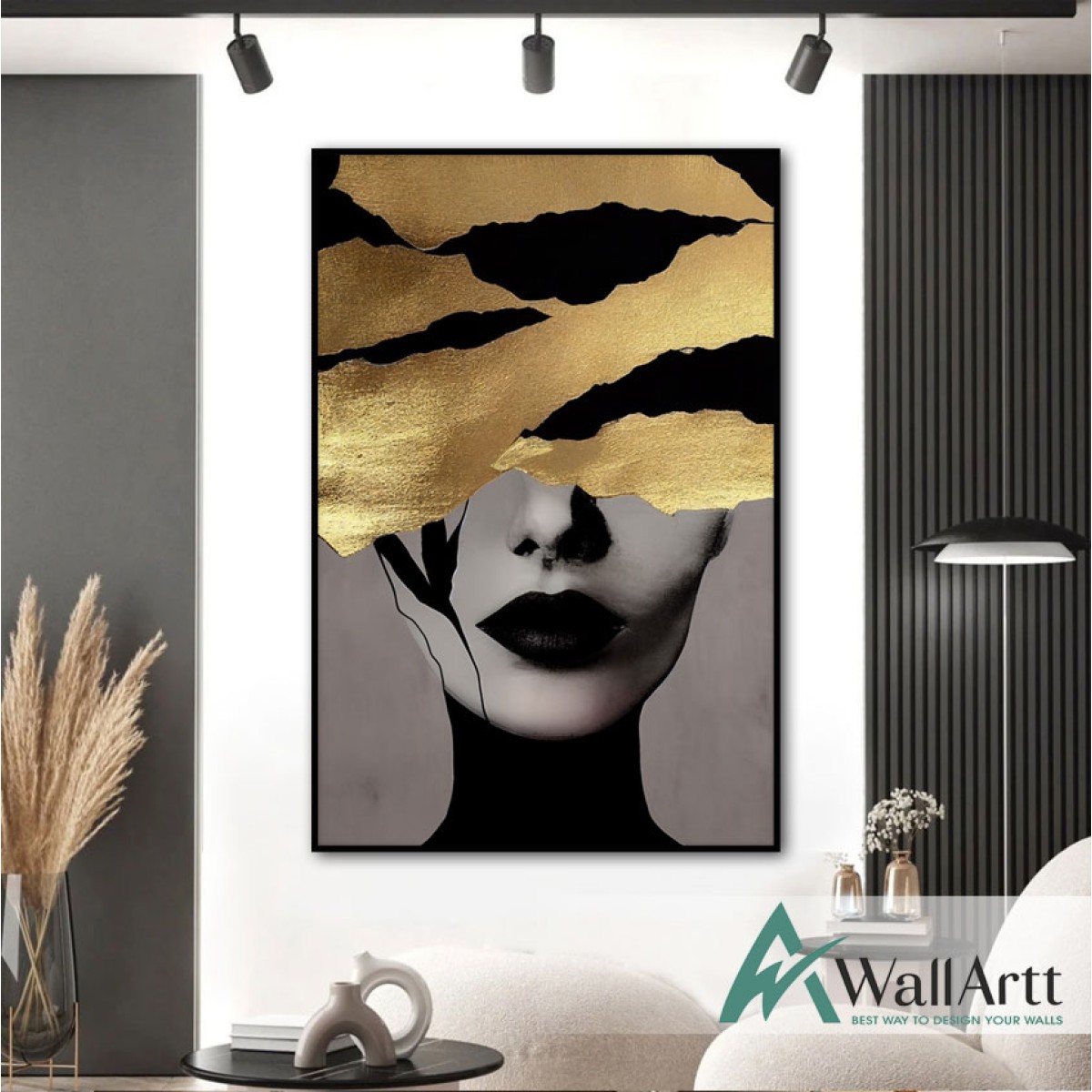 Woman Face with Gold Foil Textured Partial Oil Painting
