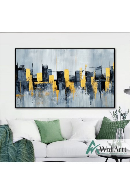 Navy Gold Skyscrapers Textured Partial Oil Painting