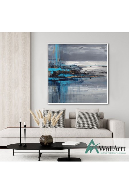 Grey Blue Abstract Textured Partial Oil Painting