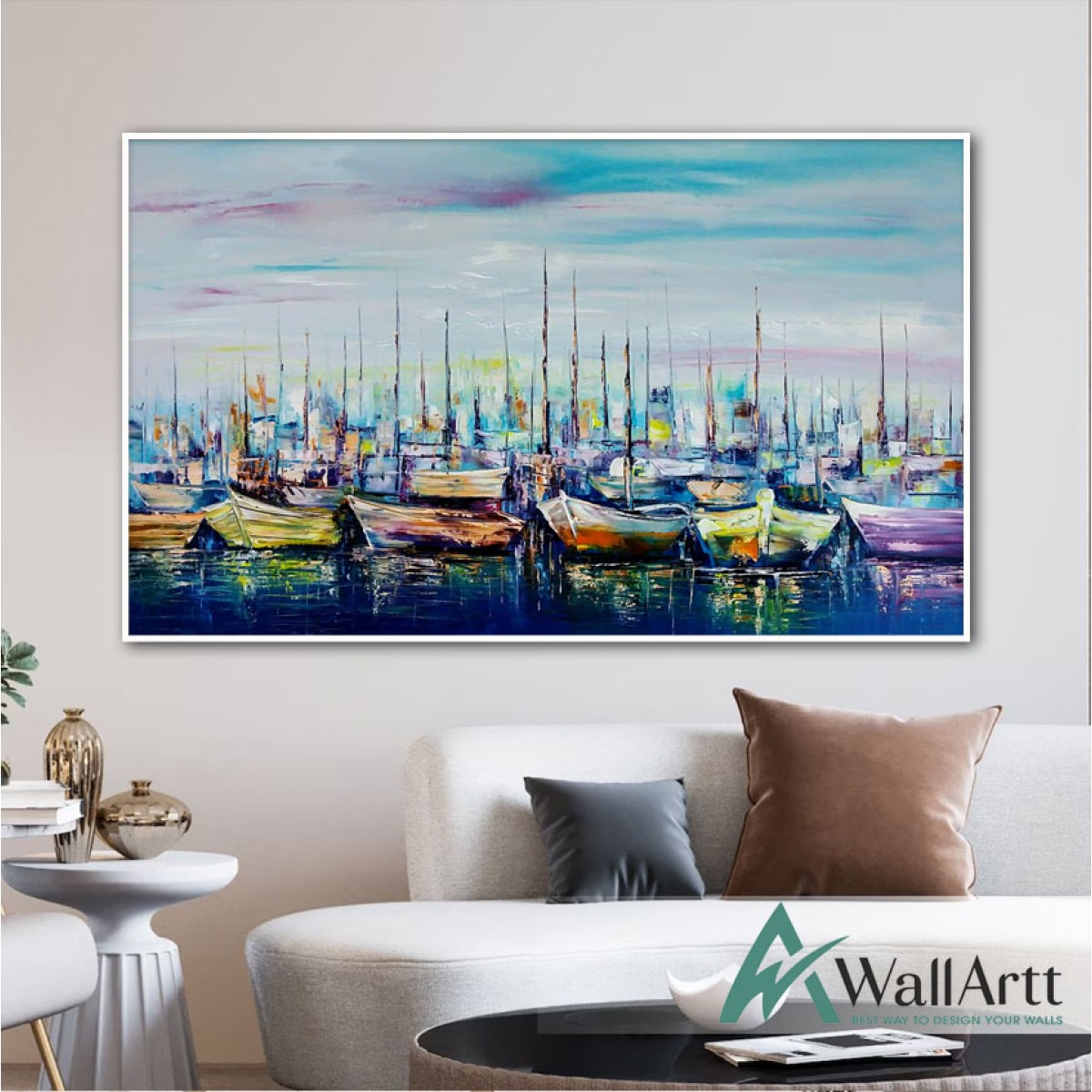 Colorful Boats Textured Partial Oil Painting