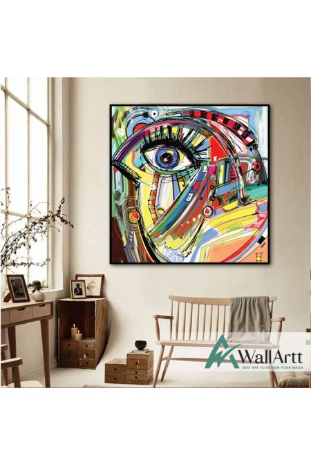 Abstract Blue Eye Textured Partial Oil Painting