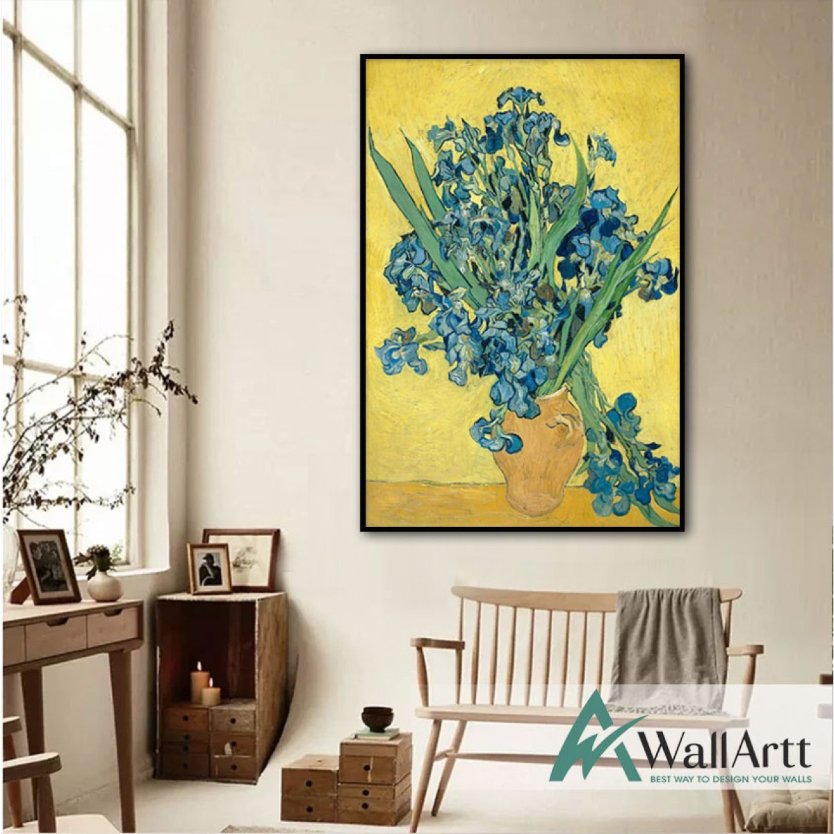 Vincent Van Gogh İrises in Vase Textured Partial Oil Painting