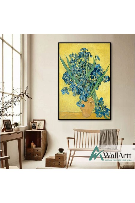 Vincent Van Gogh İrises in Vase Textured Partial Oil Painting