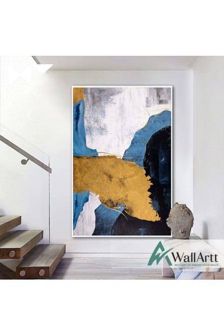 Blue with Gold Foil Textured Partial Oil Painting