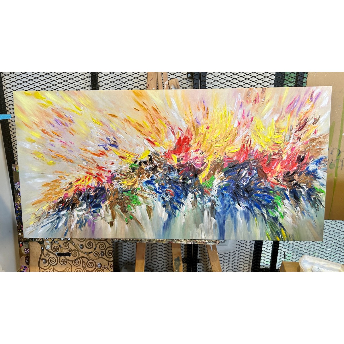 Abstract Color Explosion VIII Textured Partial Oil Painting