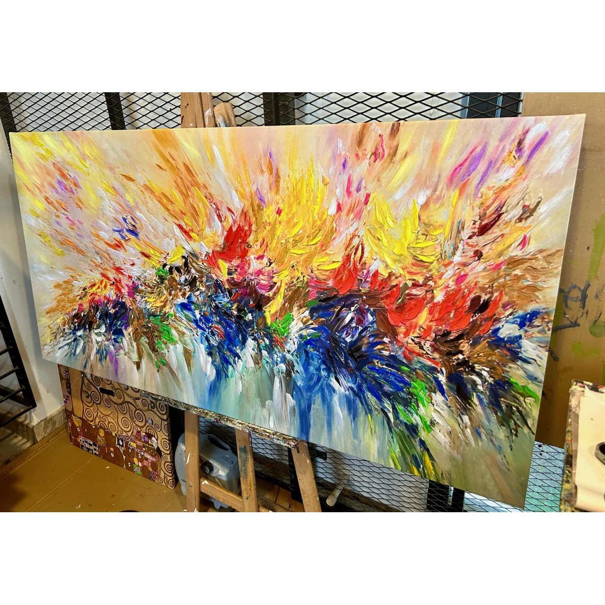 Abstract Color Explosion VIII Textured Partial Oil Painting