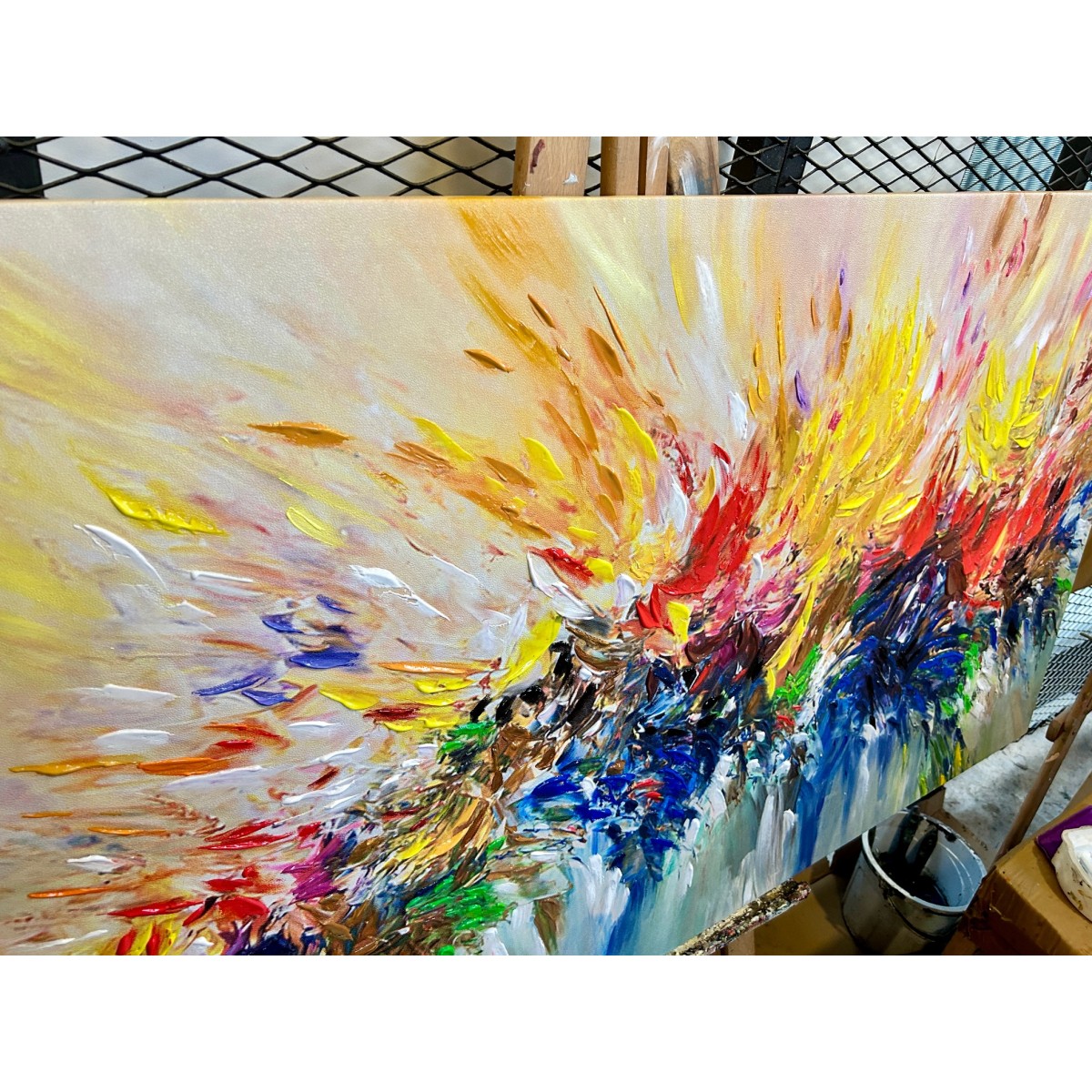 Abstract Color Explosion VIII Textured Partial Oil Painting