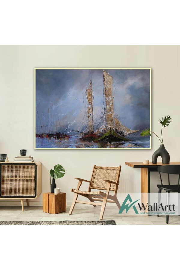 Green Sailboat Textured Partial Oil Painting
