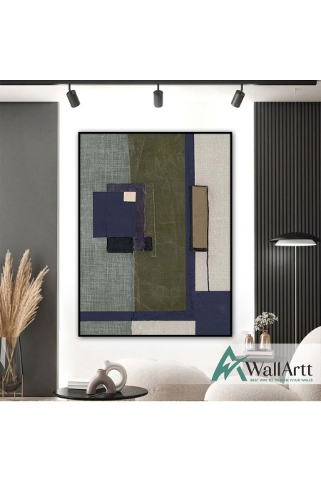 Dark Green Navy Abstract Textured Partial Oil Painting