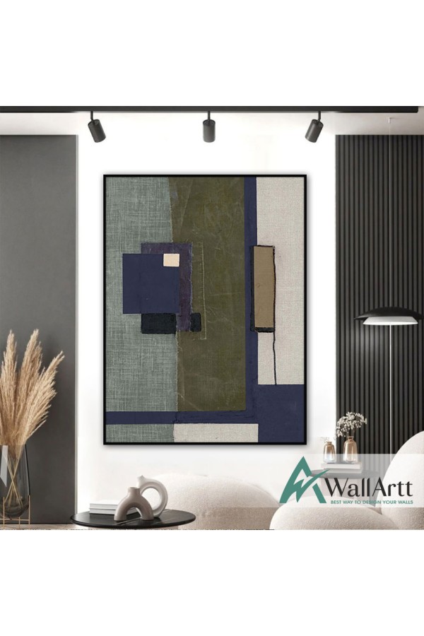 Dark Green Navy Abstract Textured Partial Oil Painting