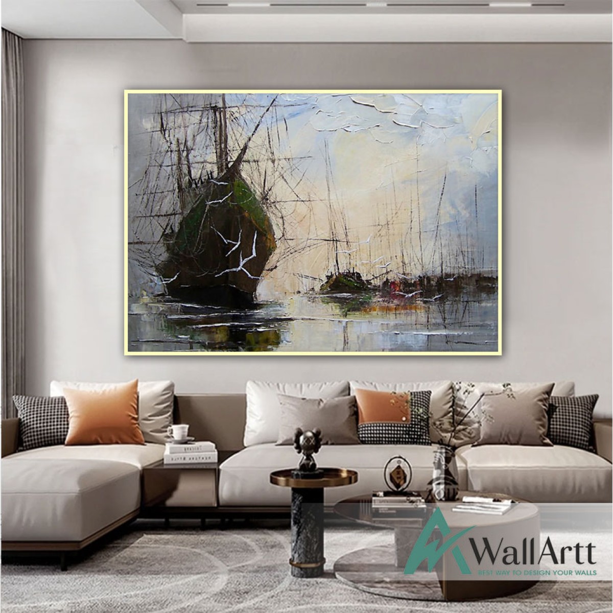 One Big Sailboat Textured Partial Oil Painting