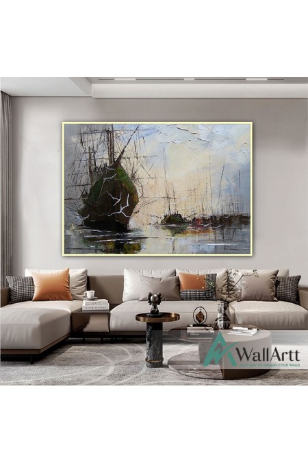 One Big Sailboat Textured Partial Oil Painting