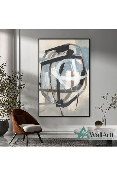 Light Blue Black Abstract Textured Partial Oil Painting