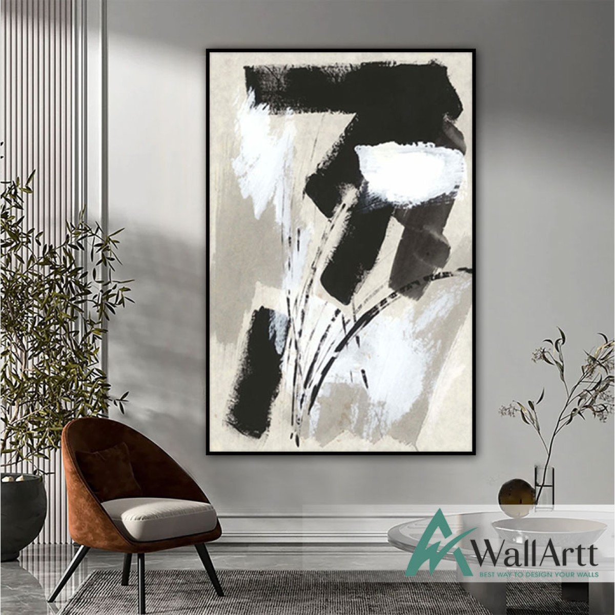 Abstract Black n White Textured Partial Oil Painting