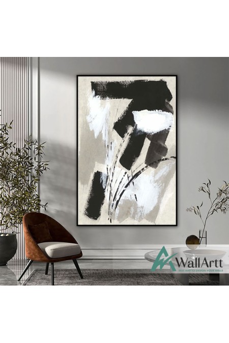 Abstract Black n White Textured Partial Oil Painting