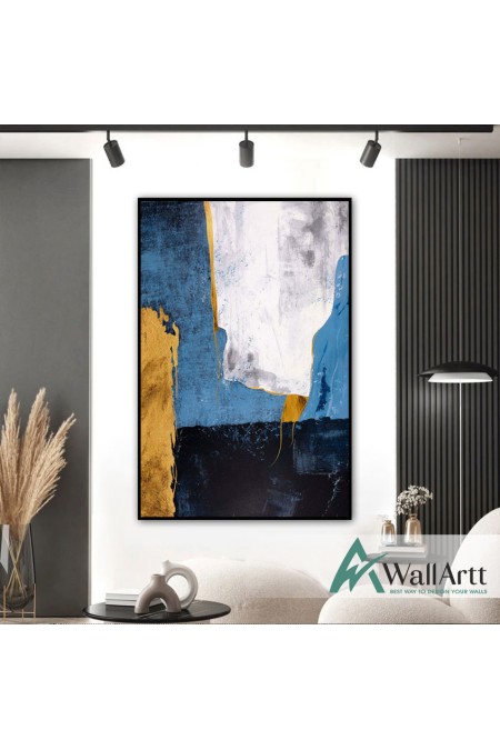 Blue with Gold Foil II Textured Partial Oil Painting