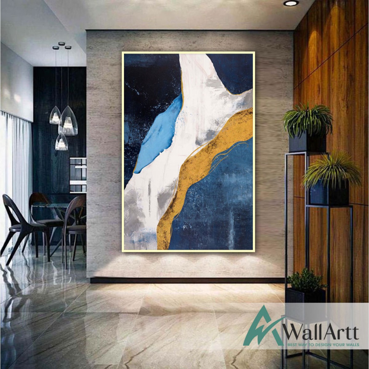 Blue with Gold Foil III Textured Partial Oil Painting
