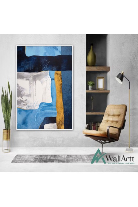 Blue with Gold Foil IV Textured Partial Oil Painting