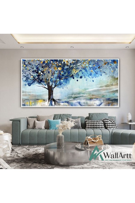 Gold Blue Tree Textured Partial Oil Painting