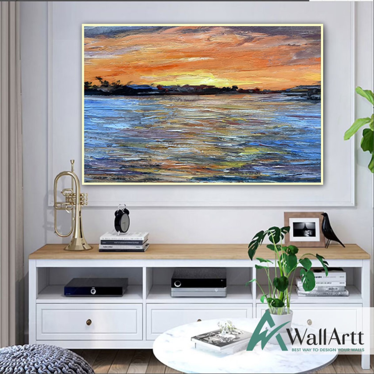 Abstract Orange Sundown Textured Partial Oil Painting