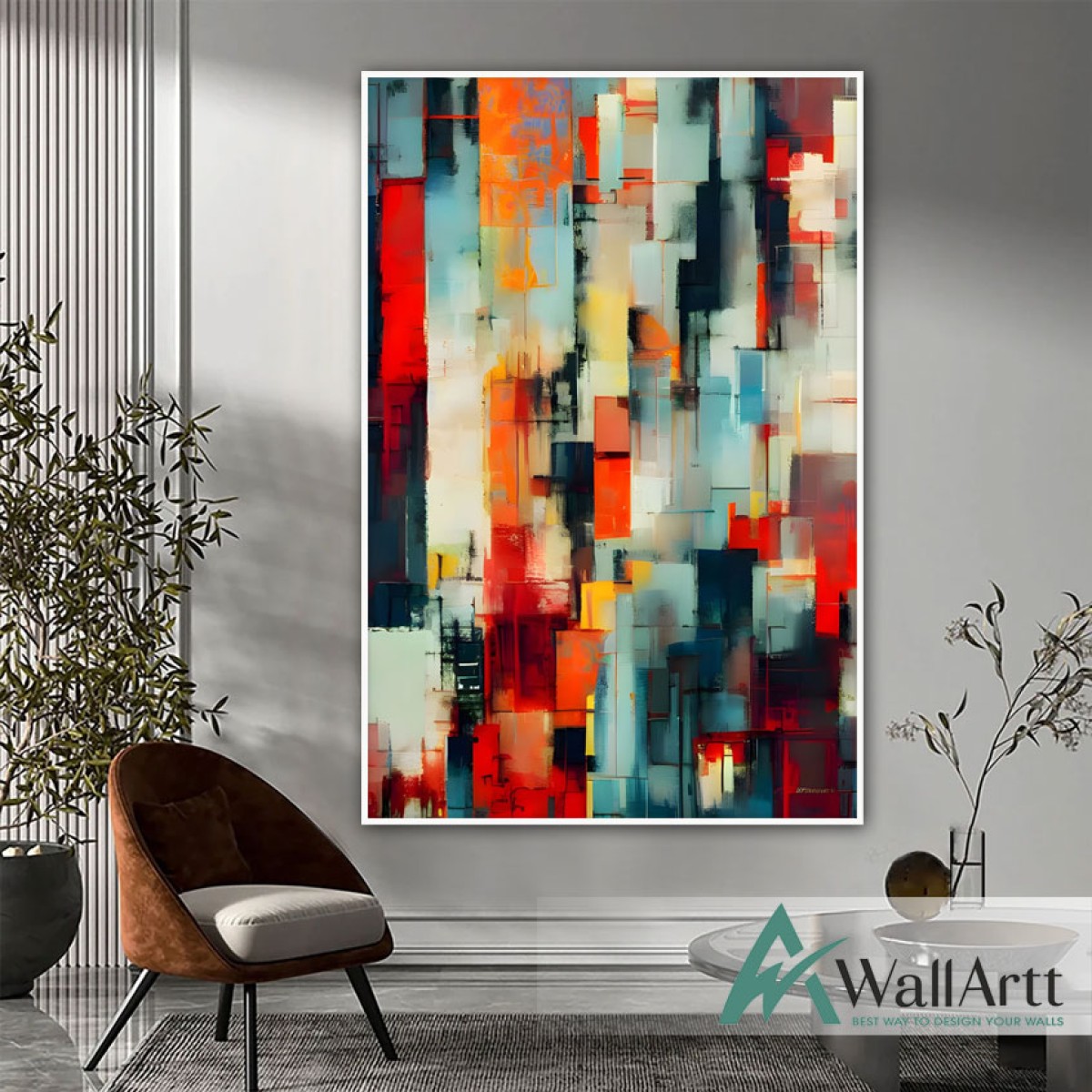 Abstract Blurry Orange Textured Partial Oil Painting