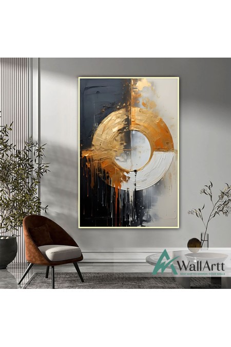 Abstract Gold Circle III Textured Partial Oil Painting