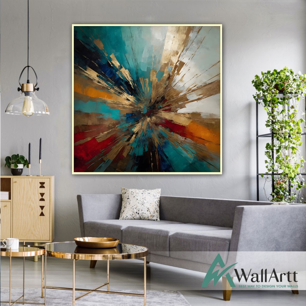 Abstract Orange Blue Perspective Textured Partial Oil Painting