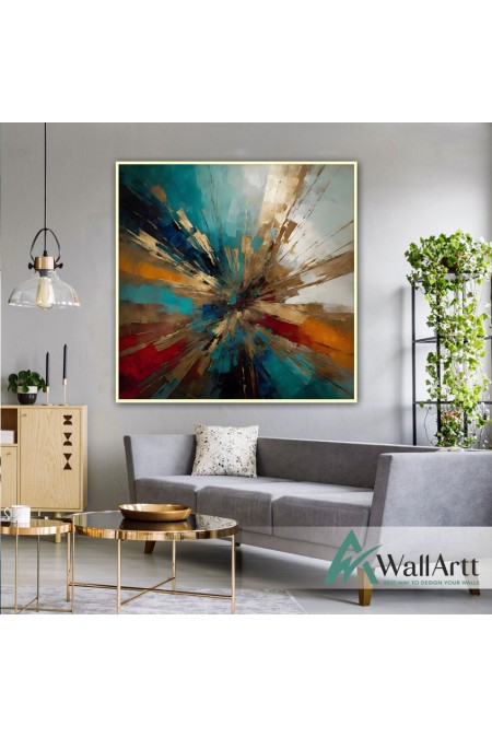 Abstract Orange Blue Perspective Textured Partial Oil Painting