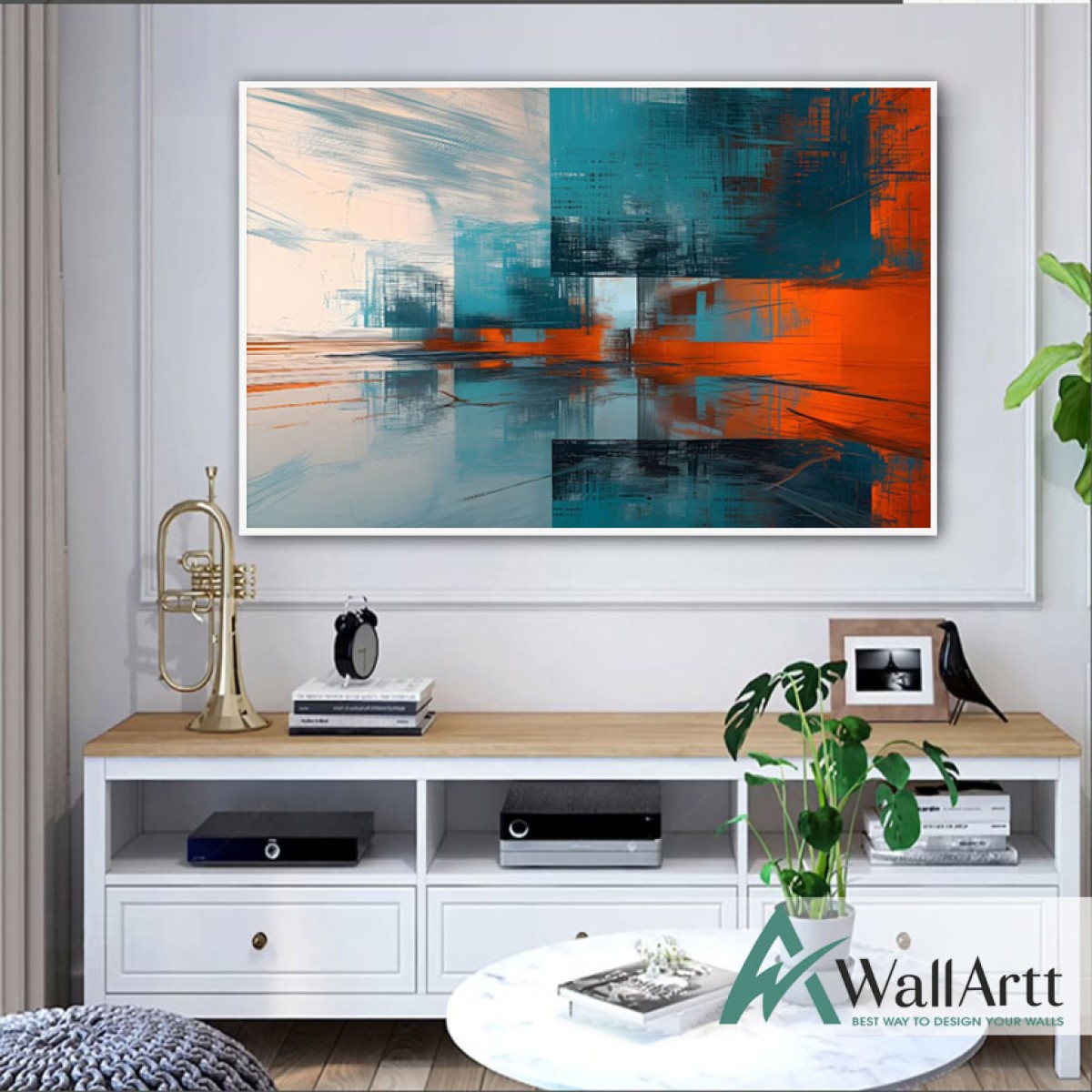 Orange Blue II Abstract Textured Partial Oil Painting