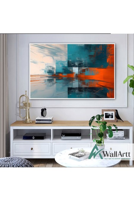 Orange Blue II Abstract Textured Partial Oil Painting