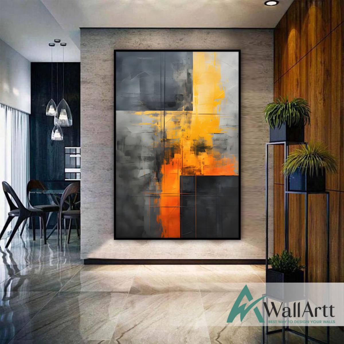 Orange Yellow Abstract Textured Partial Oil Painting
