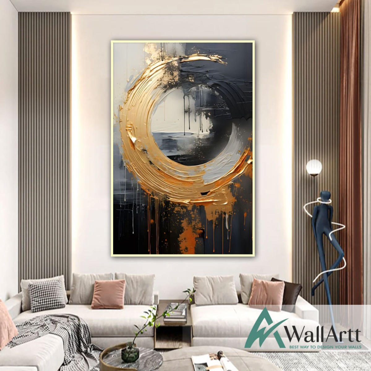 Abstract Gold Circle II Textured Partial Oil Painting