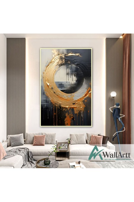 Abstract Gold Circle II Textured Partial Oil Painting