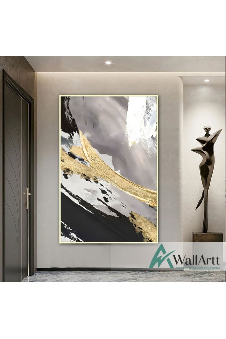 Abstract Black Gold Textured Partial Oil Painting