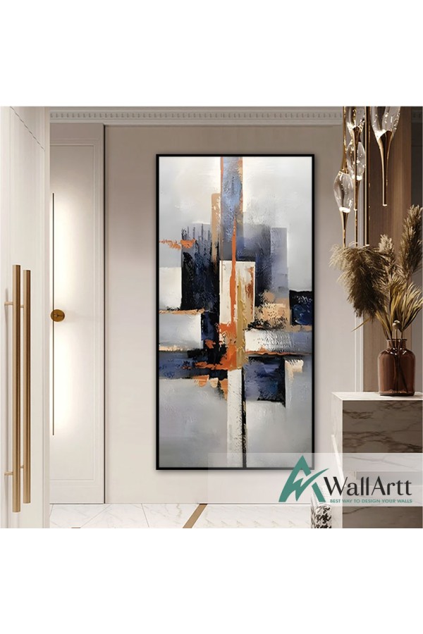 Abstract Orange Navy Textured Partial Oil Painting