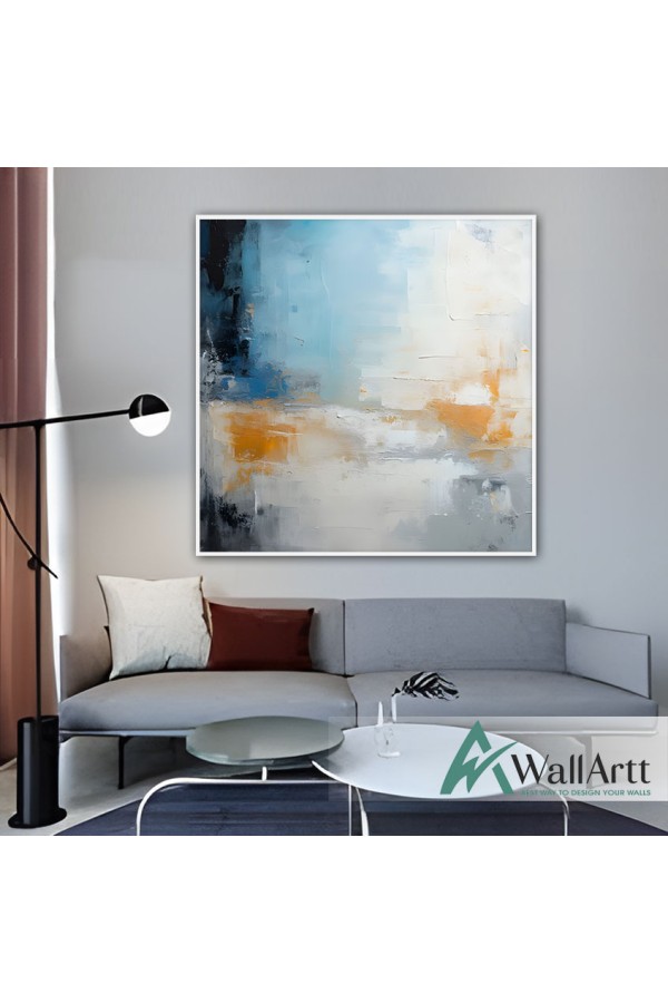 Baby Blue & White Abstract Textured Partial Oil Painting