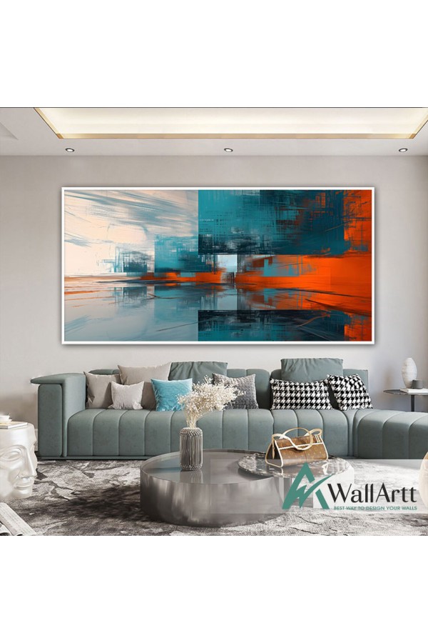 Orange Blue II Abstract Textured Partial Oil Painting