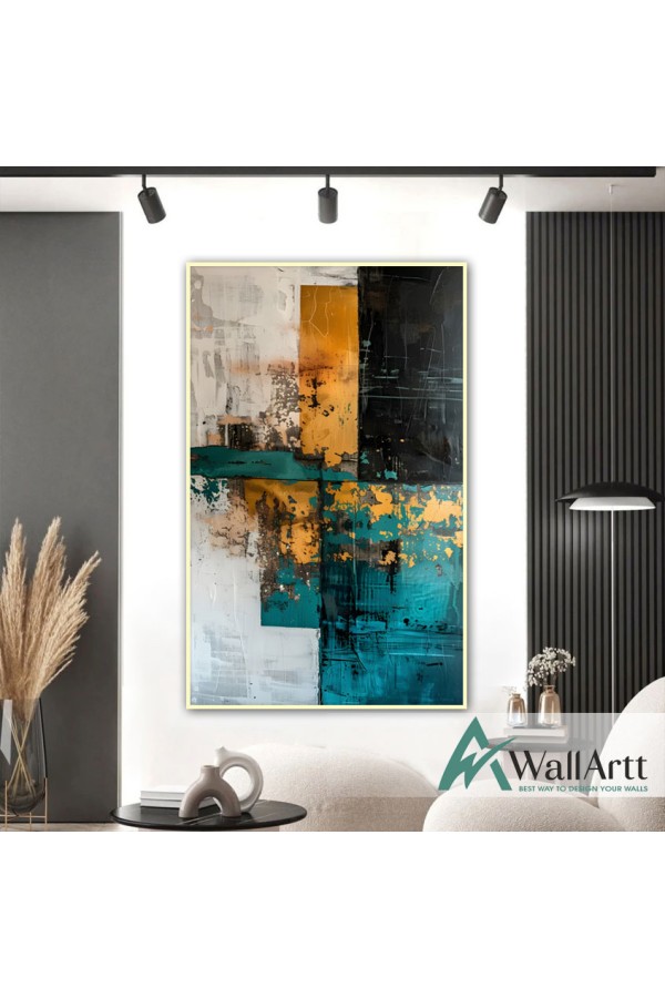 Petrol Blue II Abstract Textured Partial Oil Painting