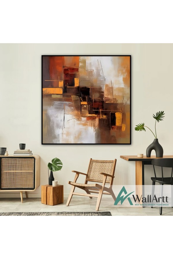 Orange Brown Abstract Textured Partial Oil Painting