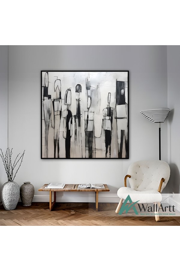 Abstract Crowd Textured Partial Oil Painting - Wall Art