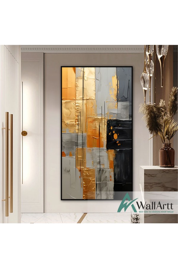 Gold Foil on Grey II Textured Partial Oil Painting - Wall Art
