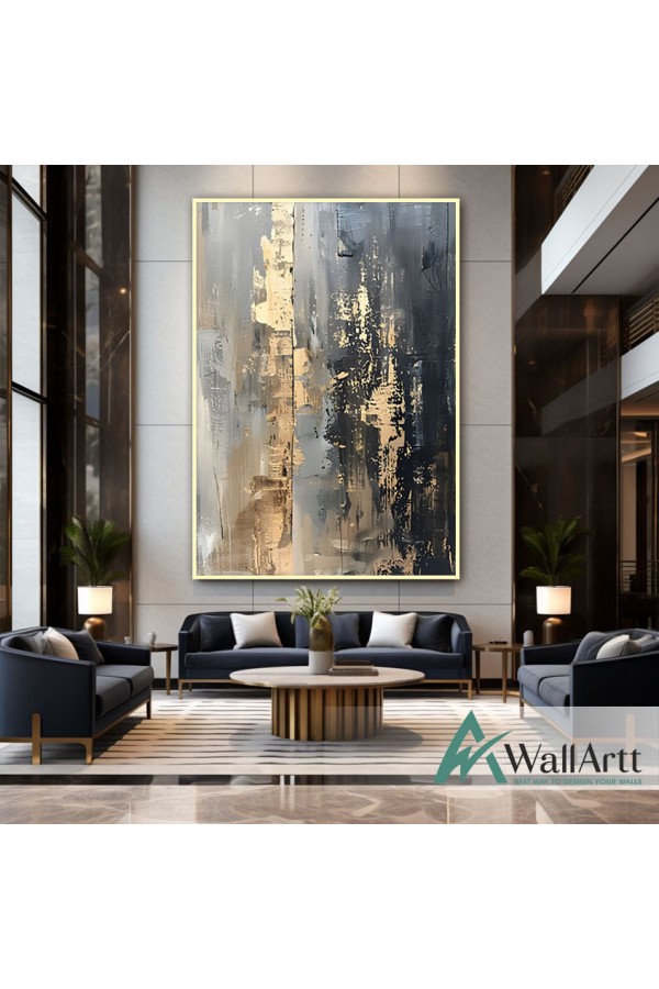 Gold Foil on Black II Textured Partial Oil Painting - Wall Art