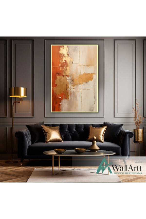 Gold Foil on Orange II Textured Partial Oil Painting - Wall Art