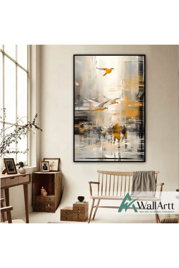 Abstract Yellow Storm Textured Partial Oil Painting - Wall Art