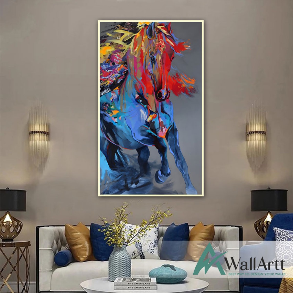 Abstract Blue Horse Textured Partial Oil Painting - Wall Art