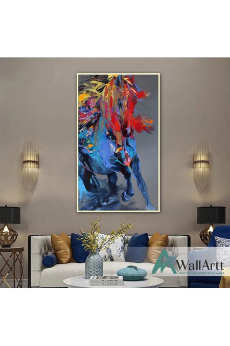Abstract Blue Horse Textured Partial Oil Painting - Wall Art
