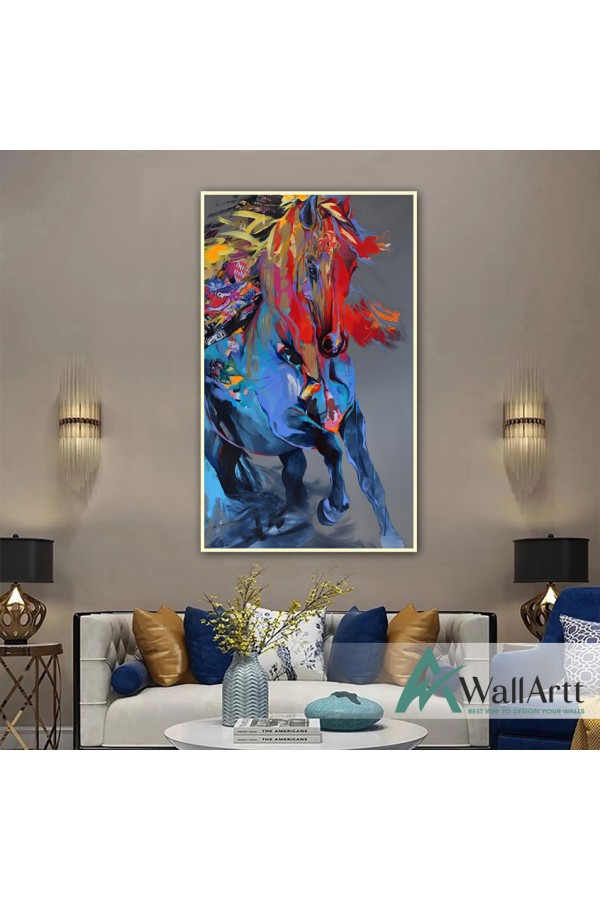 Abstract Blue Horse Textured Partial Oil Painting - Wall Art
