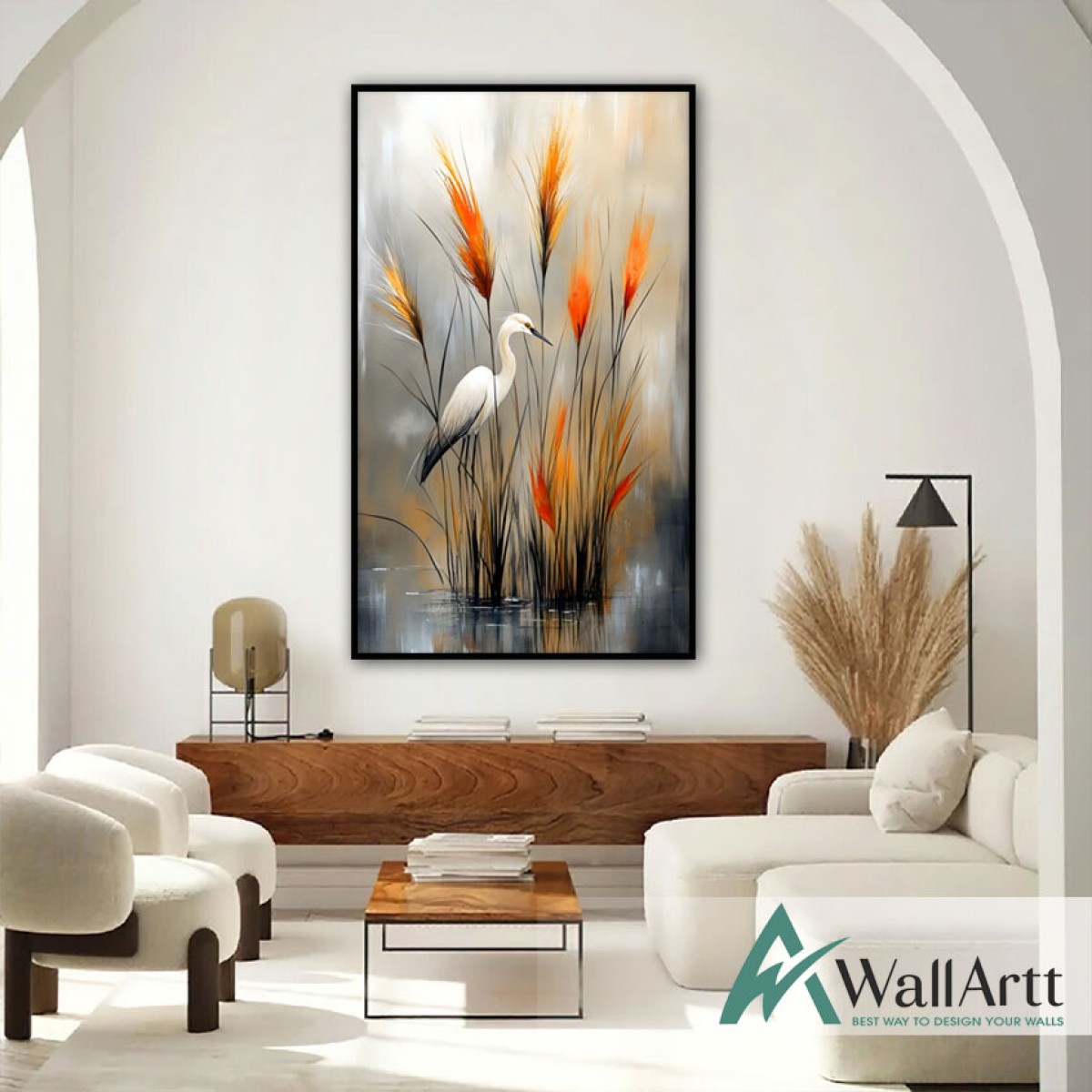 Stork and Orange BushesTextured Partial Oil Painting - Wall Art