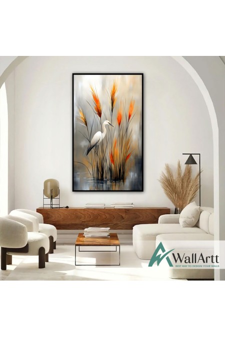 Stork and Orange BushesTextured Partial Oil Painting - Wall Art
